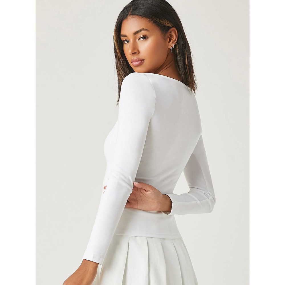 Long sleeve Square Neck Form Fitted Tee white - Picture 2 of 11
